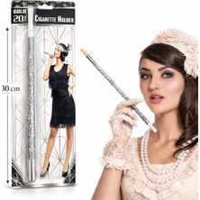 TeknoKapsül 30 cm Gümüş Payetli Tutacağı – 1920’LER Gatsby Parti Aksesuarı