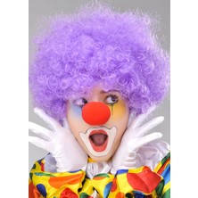 TeknoKapsül Mor Renk Kıvırcık Afro Bonus Peruk Takma Saç Kırmızı Burun Seti