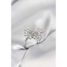 Luxdanet Gümüş Renk Karahindiba Model Zirkon Taşlı Kadın Yüzük