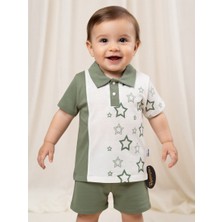 Minitix Baby Yıldız Desenli Polo Yaka Erkek Bebek Şortlu Takım %100 Pamuk Yazlık 2’li Takım 0-24 Ay