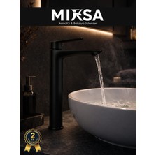 Mixsa Lüx Ithal Premium Siyah Sabit Gövdeli Çanak Lavabo Bataryası