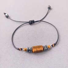 Ayre Style Doğal Taşlı Ipli Ayarlanabilir Ayre Bileklik -Kaplan Gözü Hematit Makrome Kapama Bileklik