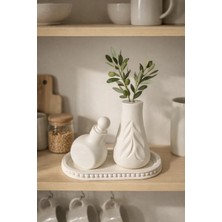 Sisay Home Dekoratif Vazo ve Tepsi Seti | Zeytin Dalı Silüetli| El Yapımı Mutfak Raf Dekoru | Bohem & Minimal