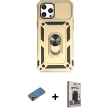 DS LLC Ieg™ iPhone 12 Pro Max Kılıf Ahenk Klasik - Siyah Bilvis Hayalet Cam Ekran Koruyucu + Gold Shine