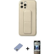 DS LLC Ieg™ iPhone 12 Pro Kılıf Akış Doku - Siyah 34D Hayalet Izgaralı Cam + Koyu Yeşil Metal Kamer