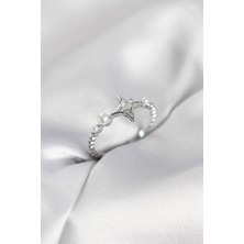 Luxdanet Minimal Kutup Yıldızı Model Zirkon Taşlı Gümüş Renk Kadın Yüzük