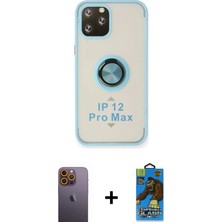 DS LLC Ieg™ iPhone 12 Pro Max Kılıf Yörünge Çizgi - Siyah 18D Cam Ekran Koruyucu + Sarı Neon Fosfor