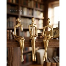 Monarch Art 3’lü Dekoratif Figür Seti - Gold Düşünen Okuyan Dinleyen Biblo - Ev Ofis Dekoru (10X3CM)
