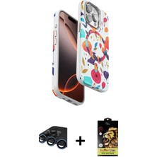 DS LLC Ieg™ iPhone 15 Pro Max Kılıf Siluet Doku - Siyah Buffer Cam Ekran Koruyucu + Lacivert Raze Metal