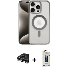 DS LLC Ieg™ iPhone 15 Pro Kılıf Siluet Çizgi Serisi - Siyah Bilvis Hayalet Cam Ekran Koruyucu + Gümü