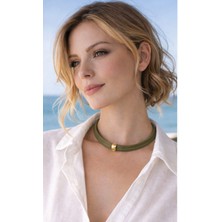 Kutcha Accessories Hakiki Deri Haki Choker Kolye – Gold Detaylı