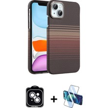 DS LLC Ieg™ iPhone 14 Kılıf Doruk Serisi - Siyah 3D Antistatik Cam Ekran Koruyucu + Gümüş Pvd Metal