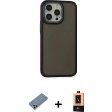 DS LLC Ieg™ iPhone 13 Pro Max Kılıf Eksen Işık - Şeffaf Maxco Cam Ekran Koruyucu + Mor Metal Kamera