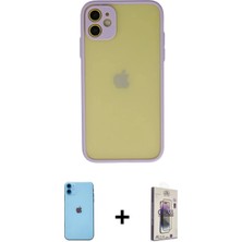 DS LLC Ieg™ iPhone 11 Kılıf Ahenk Çizgi Serisi - Siyah Bilvis 3D Cam Ekran Koruyucu + Mavi Neon Fosfor
