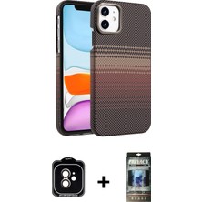 DS LLC Ieg™ iPhone 11 Kılıf Doruk Serisi - Siyah 34D Hayalet Izgaralı Cam + Turuncu Pvd Metal Kamera L