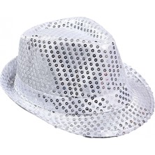 TeknoKapsül Çocuk Boy Gümüş Payetli Şapka Gösteri Şapkası Michael Jackson Şapkası 54 No