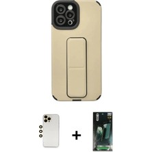 DS LLC Ieg™ iPhone 12 Pro Max Kılıf Çekirdek Yansıma - Siyah 360 Mat Full Body Arka Koruyucu + Gold S