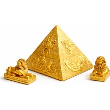 Sisay Home Gold Mısır Piramit & Sfenks Biblo Seti | Lüks Salon Orta Sehpa Dekoru | 3’lü Antik Tasarım