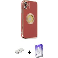 DS LLC Ieg™ iPhone 12 Kılıf Iz Form Serisi - Siyah Bilvis 5in1 3D Magic Cam Ekran Koruyucu + Pembe Ren