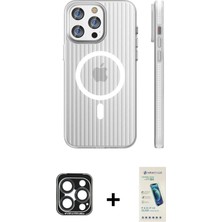 DS LLC Ieg™ iPhone 15 Pro Max Kılıf Pusula Minimal Koleksiyonu - Şeffaf Pasifik Cam Ekran Koruyucu + L