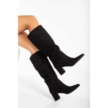 No 35 Moda Sivri Burun Büzgü Kadın Topuklu Fermuarsız Çizme