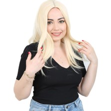 Alvera Kahkülsüz Fiber Sen Orta Boy Düz Peruk / Platin