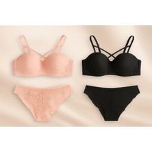 Nightlight Lotus Ikili Sütyen Takımı – Blush Pembe & Siyah- Çıkabilir Askılı