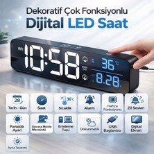 Multizone Hd LED Aynalı Duvar Masa Saati Dijital USB Şarjlı Tarih Sıcaklık Çift Alarm Çok Fonksiyon