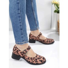 No 35 Moda Leopar Topuklu Tek Bant Kadın Babet