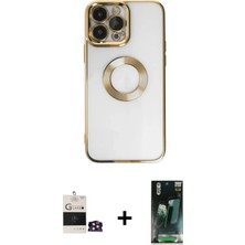 DS LLC Ieg™ iPhone 14 Pro Max Kılıf Pusula Form - Siyah 360 Mat Full Body Arka Koruyucu + Gold Bilvis T