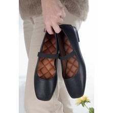 No 35 Moda Beyaz Kare Burunlu Balerin Kadın Babet