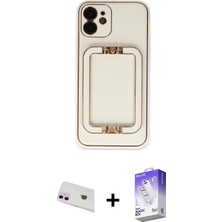 DS LLC Ieg™ iPhone 12 Kılıf Kozmos Minimal Prime - Siyah Bilvis 5in1 3D Magic Cam Ekran Koruyucu + Mor