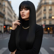 Alvera Düz Perçemli Uzun Fiber Sen Peruk / Siyah