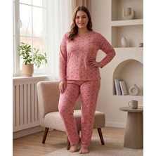 Time Moda Kadın Büyük Beden Pijama Takımı Kalp Desenli Milan Ince Kumaş –dar Kalıp