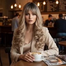 Alvera Daalı Perçemli Uzun Fiber Sen Peruk / Siyah / Balköpüğü Ombreli