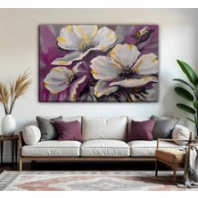 Harikabirev | Mor-Gri Çiçek Detaylı Model | Tekli Yatay Kanvas Tablo