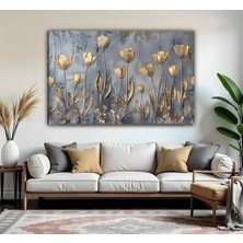 Harikabirev | Gri Bronz Renk Çiçek Detaylı Modeli| Tekli Yatay Kanvas Tablo