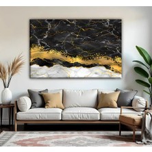 Harikabirev | Siyah-Gold Soyut Detaylar Modeli | Tekli Yatay Kanvas Tablo