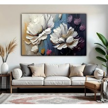 Harikabirev | Mürdüm Lacivert Renkler Çiçek Modeli | Tekli Yatay Kanvas Tablo