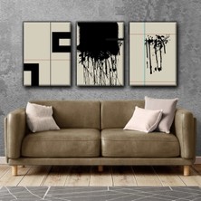 Harikabirev Siyah-Bej Modern Tablo |3lü Dikey Çerçevesiz Kanvas Tablo Çsdkyknvs