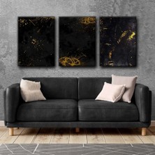 Harikabirev Soyut Siyah-Altın Renkli Tablo |3lü Dikey Çerçevesiz Kanvas Tablo Çsdkyknvs