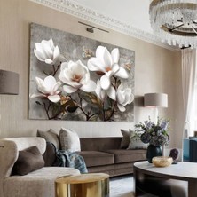 Harikabirev|gri-Gold Kombini En Çok Sevilen Çiçek Tablosu Videolu|çerçevesiz Kanvas Tablo