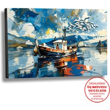 Harikabirev Kanvas-Duvar-Salon Tablosu Yağlı Boya Efektli Manzara Issız Tekne 3 Art|tekli Yatay Çerçevesiz