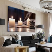 Harikabirev|beyaz-Sarı Mum Dekorlu Tablo 1|tekli Çerçevesiz Yatay Kanvas Tablo