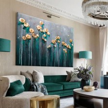 Harikabirev|yeşil-Pembe Çiçek Destesi Tablo 1 |tekli Çerçevesiz Yatay Kanvas Tablo