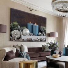 Harikabirev|yeşil-Mavi-Beyaz Çam Detaylı Mum Tablosu 7 |tekli Çerçevesiz Yatay Kanvas Tablo