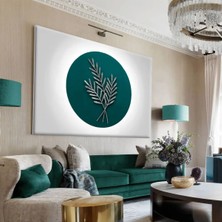 Harikabirev|beyaz-Yeşil-Gümüş Buğday Yapraği Detayli Tablo|tekli Çerçevesiz Yatay Kanvas Tablo