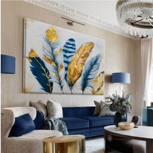 Harikabirev|lacivert-Gold Kombini En Çok Sevilen Tüy Tablosu |çerçevesiz Kanvas Tablo