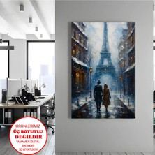 Harikabirev Kanvas-Duvar-Salon Tablosu Yağlı Boya Parıs Karlı Eyfel Kulesi | Dikey Çerçevesiz Kanvas Tablo