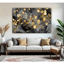 Harikabirev | Siyah-Gold Yaprak Desenli Modeli 02 | Tekli Yatay Kanvas Tablo